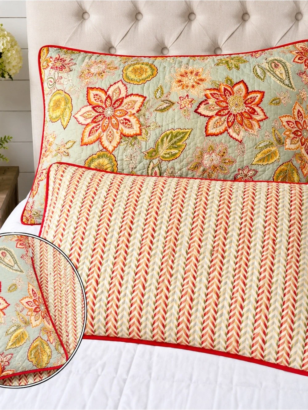 Waverly Charismatic King Pillow Shams Set 2 Quilted Floral Paisley Reversible